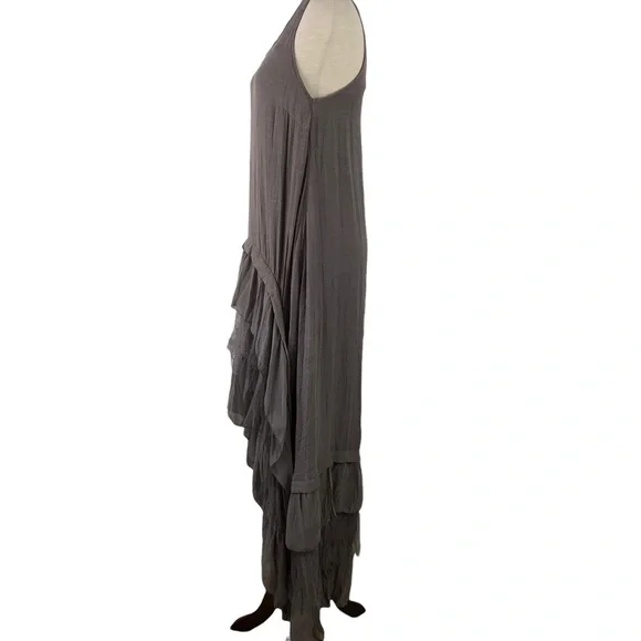 Anthropologie A’Reve Grey Taupe High Low Boho Lace Tiered Ruffle Dress - Picture 3 of 11